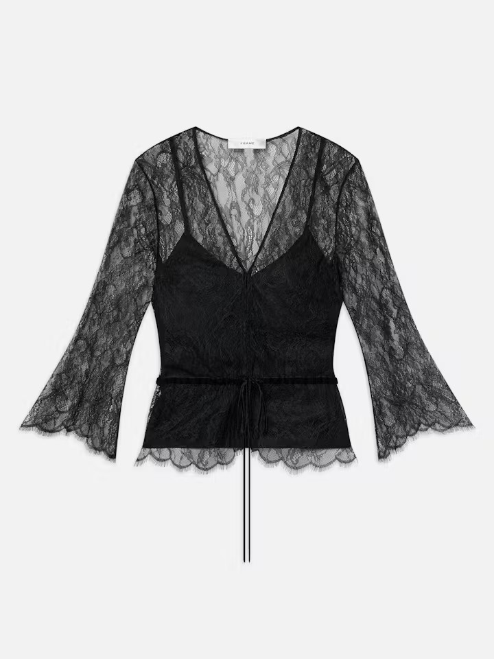 Lace V-Neck Blouse - Black