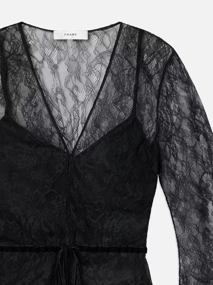 Lace V-Neck Blouse - Black