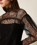 Lace Blouse with Ruffles - Black