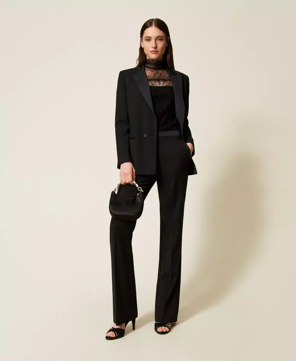Lace Blouse with Ruffles - Black