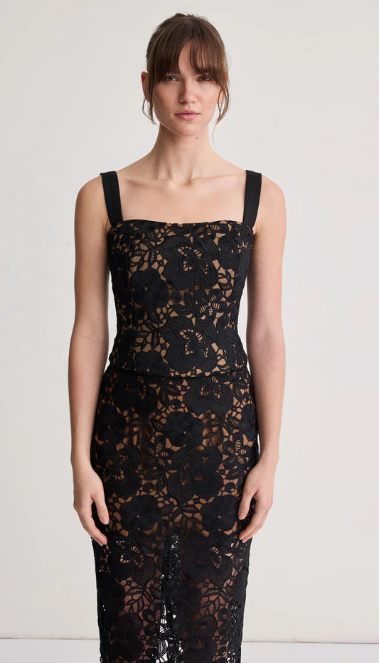 Lace Bustier with Detachable Straps - Black