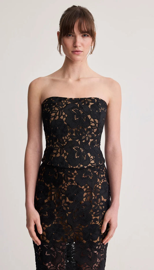 Lace Bustier with Detachable Straps - Black