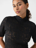 Short Sleeve Lace Mock Neck Tee - Black