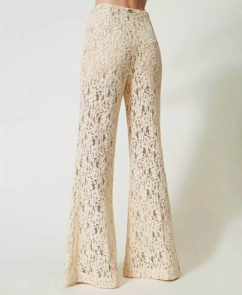 Macramé Lace Flared Trousers - Ivory