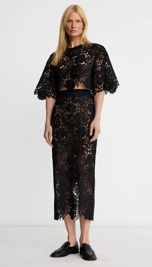 Lace Pencil Skirt - Black