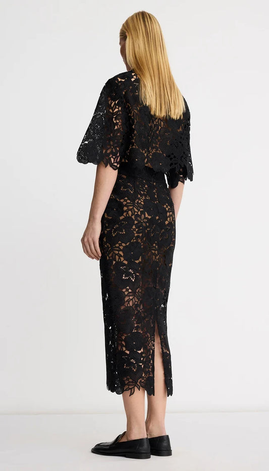 Lace Pencil Skirt - Black