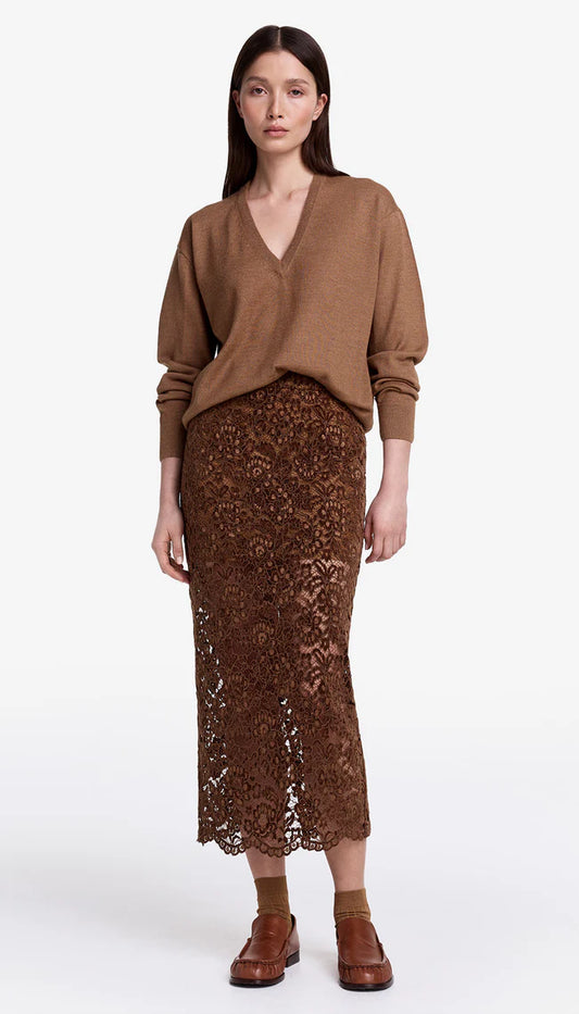Lace Pencil Skirt - Hickory