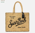 Large Vanity Raffia Bag with Black Details