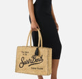 Large Vanity Raffia Bag with Black Details