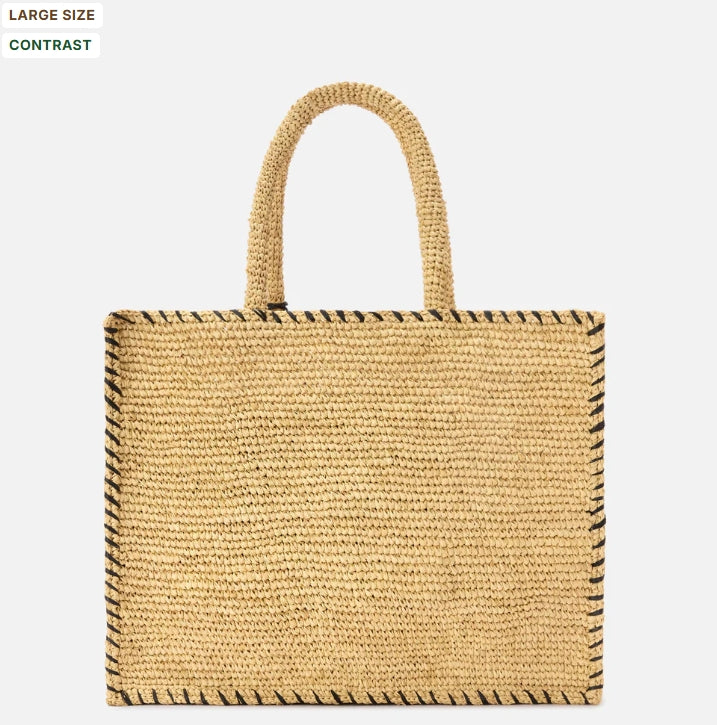 Large Vanity Raffia Bag with Black Details