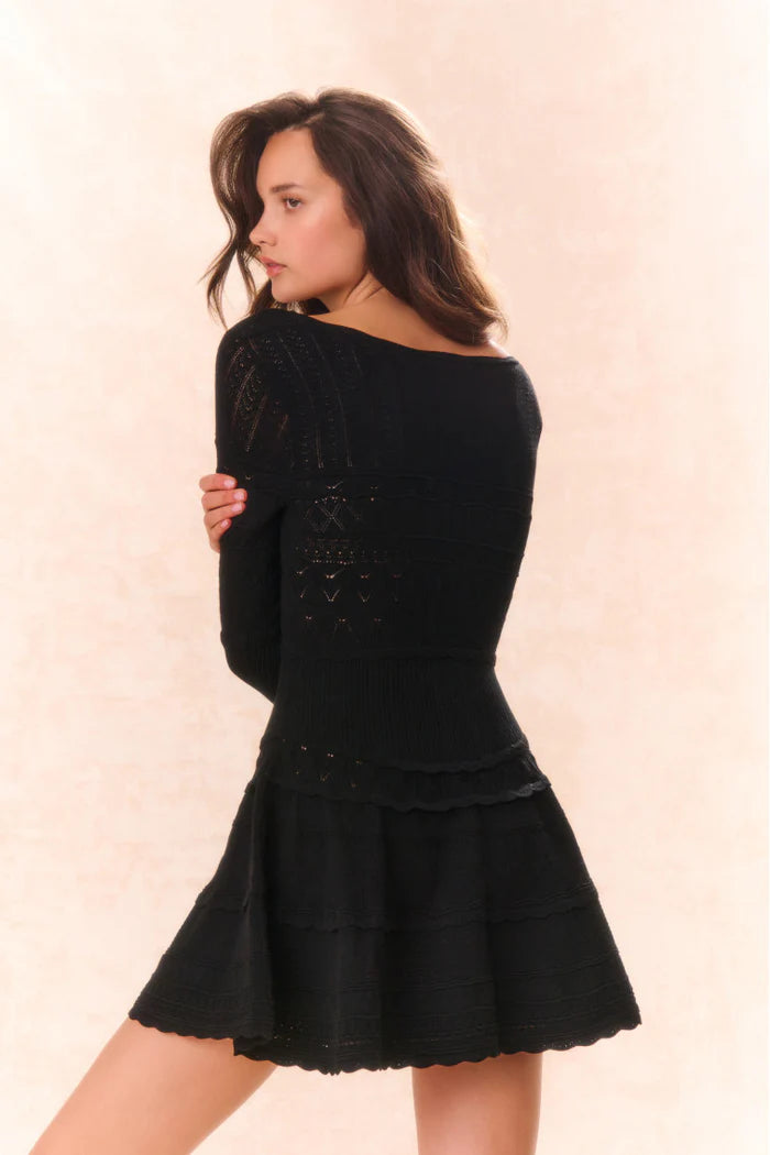 Lavender Pointelle Knit Mini Dress - Black Lavender Pointelle Knit Mini Dress - Black