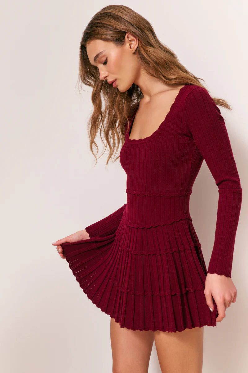 Lavender Stretch Pointelle Mini Dress - Spiced Berry