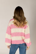 Leelee Hand Knit Stripe Cardi - Pink / Beige