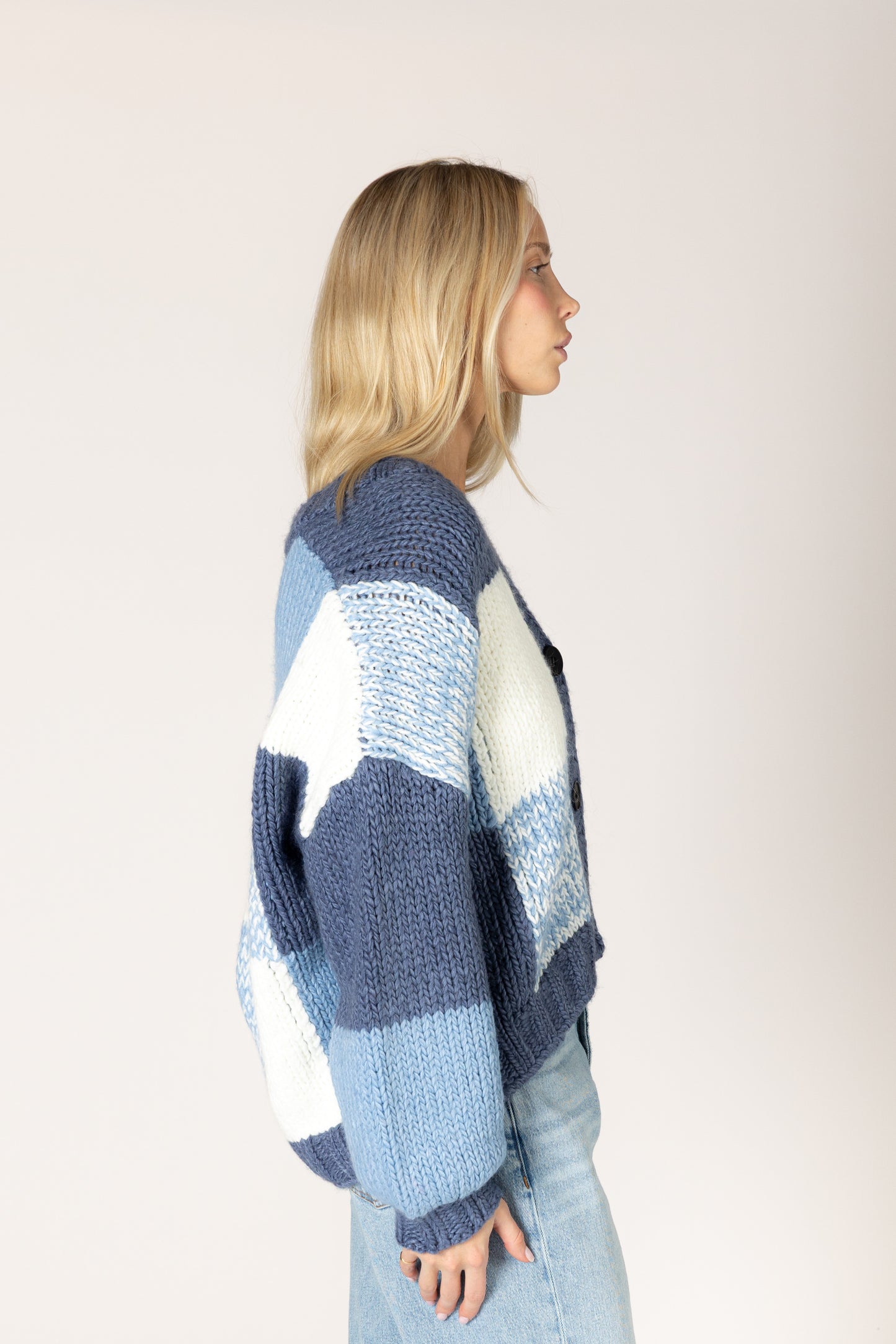 Lenny Hand Knit Cardi - Blue / Denim / White