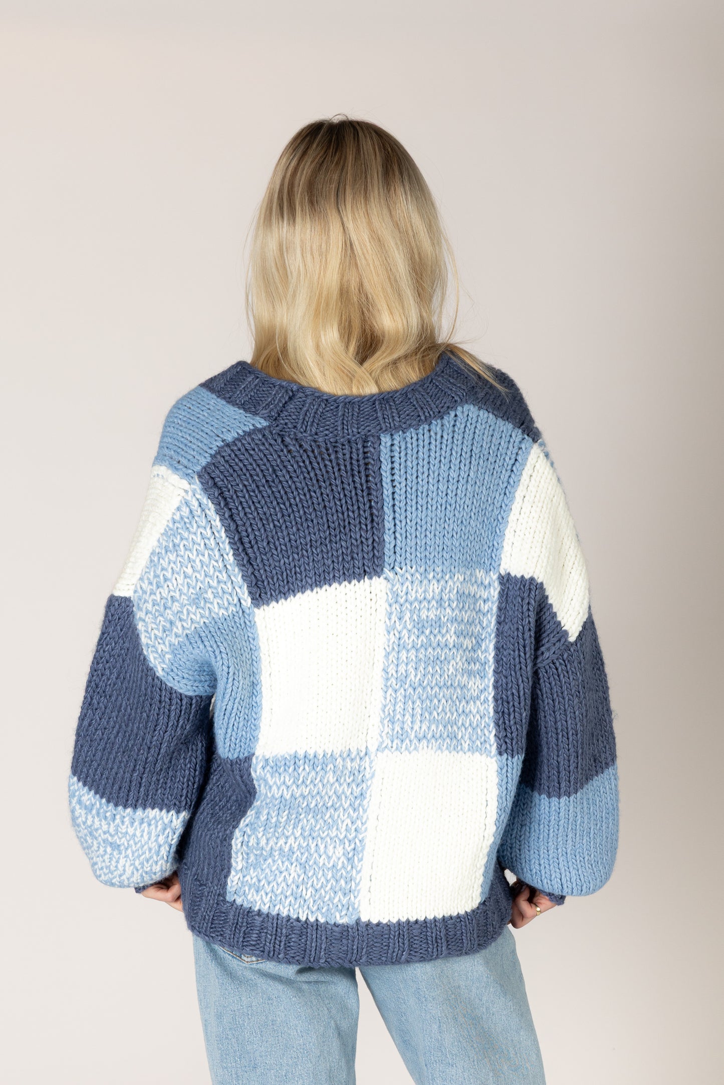 Lenny Hand Knit Cardi - Blue / Denim / White