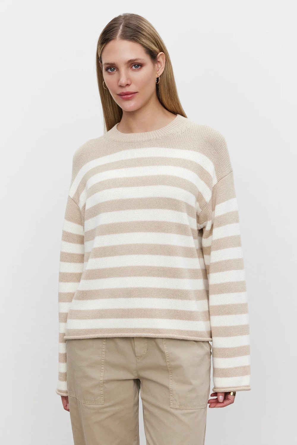 Lex Cotton Cashmere Striped Crew Neck Sweater - Sable / Milk