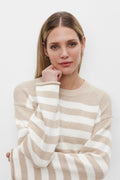 Lex Cotton Cashmere Striped Crew Neck Sweater - Sable / Milk