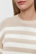 Lex Cotton Cashmere Striped Crew Neck Sweater - Sable / Milk