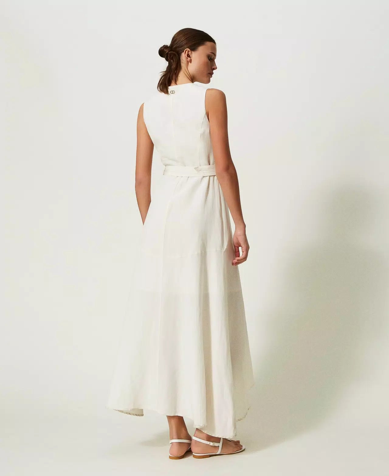 Long Linen Blend Dress - Ivory