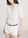 The Linen V-Neck Popover Top - White