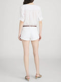 The Linen V-Neck Popover Top - White