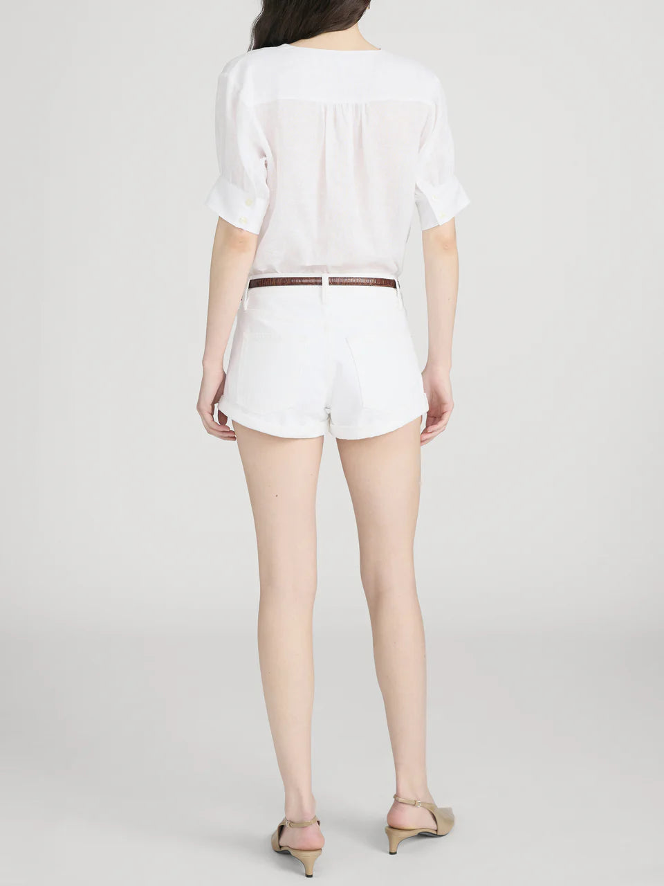 The Linen V-Neck Popover Top - White