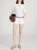 The Linen V-Neck Popover Top - White