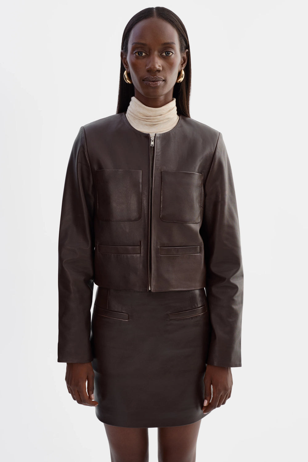 Linette Leather Jacket - Dark Brown