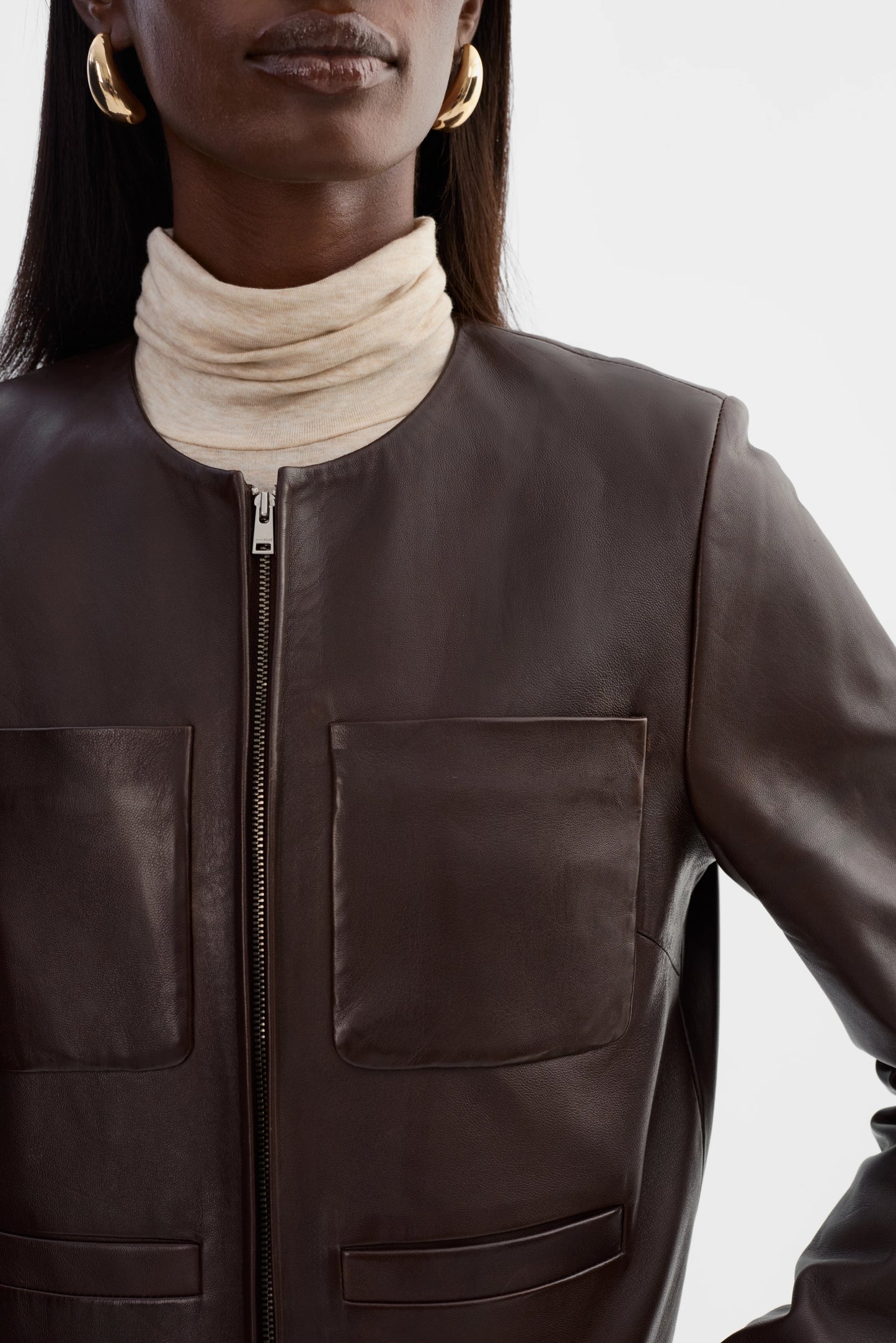 Linette Leather Jacket - Dark Brown