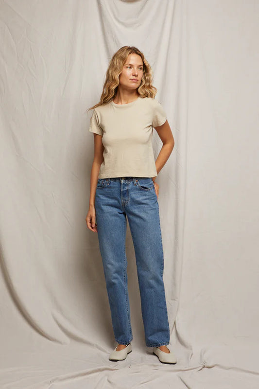Lisa Recycled Cotton Fitted Short Sleeve Tee - Putty
