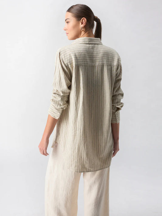 Long Line Pocket Shirt - Eco Olive Stripe