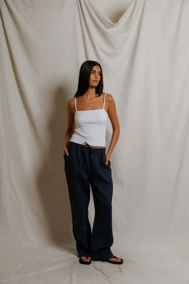Lorana Linen Drawstring Pants - Navy
