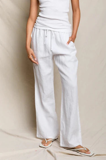 Lorana Linen Drawstring Pants - White