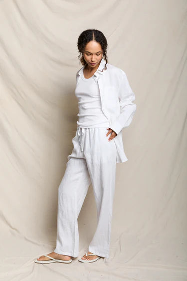 Lorana Linen Drawstring Pants - White