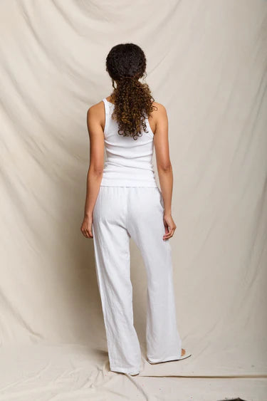 Lorana Linen Drawstring Pants - White