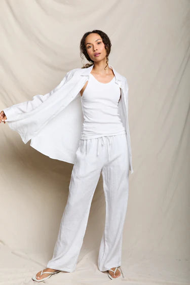 Lorana Linen Drawstring Pants - White