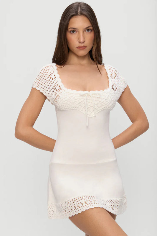 Lover Crochet Knit Mini Dress - White