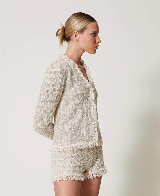 Jacquard Knit Jacket with Lurex - Snow Gold Lurex Jacquard