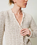 Jacquard Knit Jacket with Lurex - Snow Gold Lurex Jacquard