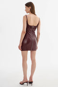 Malika Faux Leather Dress - Burgundy