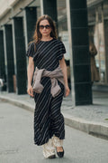 Marcela Dress - Black / White Stripes