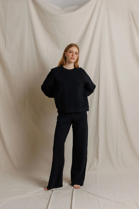 Marley Fleece Wide Leg Sweatpant - True Black