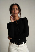 Maureen Luxe Rib Crewneck Cardigan - True Black