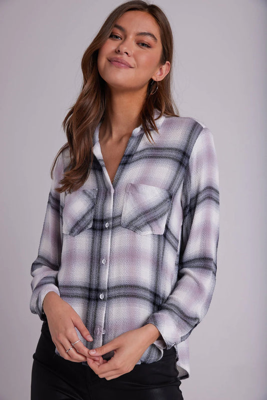 Two Pocket Button Down Shirt - Mauve Rose Plaid