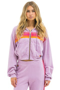 5 Stripe Cropped Zip Hoodie Relaxed - Mauve / Magenta / Orange