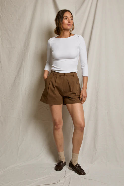 Mei Cotton Twill Short With Pockets - Mocha