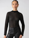 Long Sleeve Lace Mock Neck Top - Black