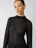 Long Sleeve Lace Mock Neck Top - Black