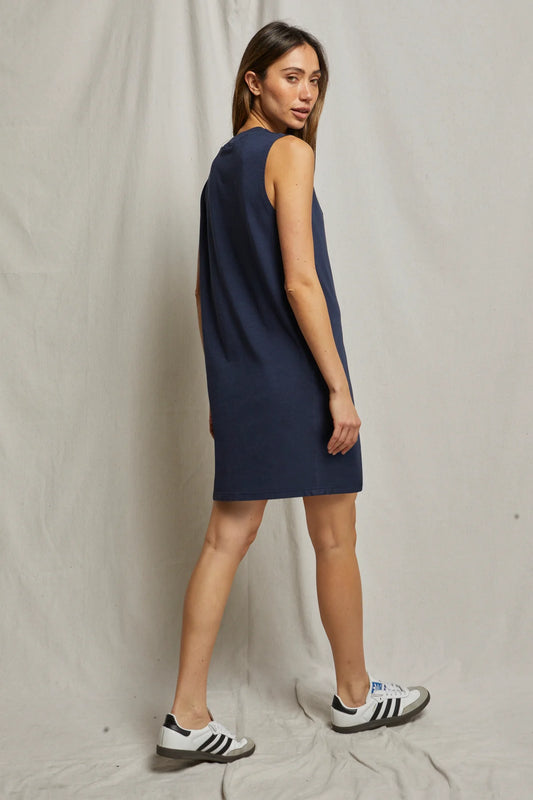 Mila Slub Jersey Tank V-Neck Dress - Navy