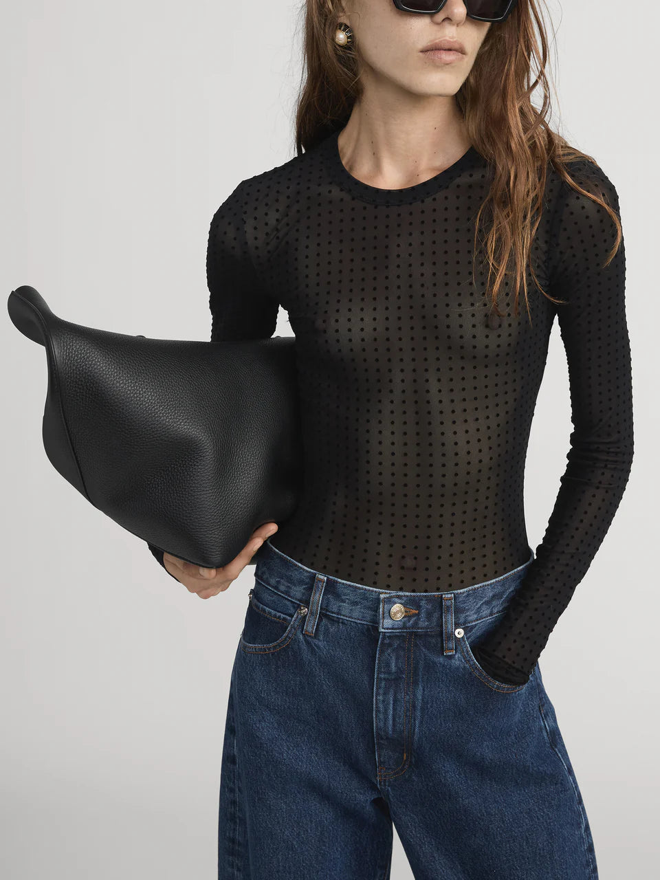 The Mesh Polka Dot Top - Black